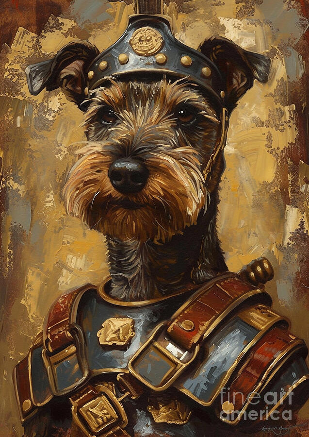 Dog Painting - Welsh Terrier - outfitted in the uniform of a Roman miners companion, hardy and spirited by Adrien Efren
