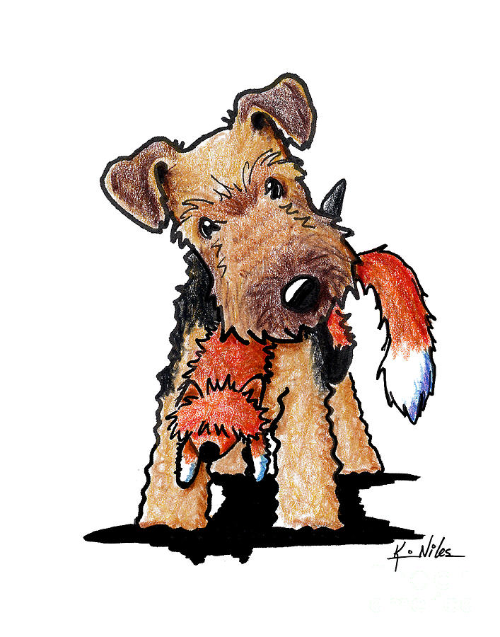 Welsh Terrier With Toy Fox Drawing by Kim Niles aka KiniArt