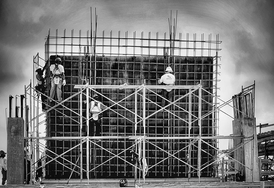 Men at Work in Squares black and white Photograph by Montez Kerr