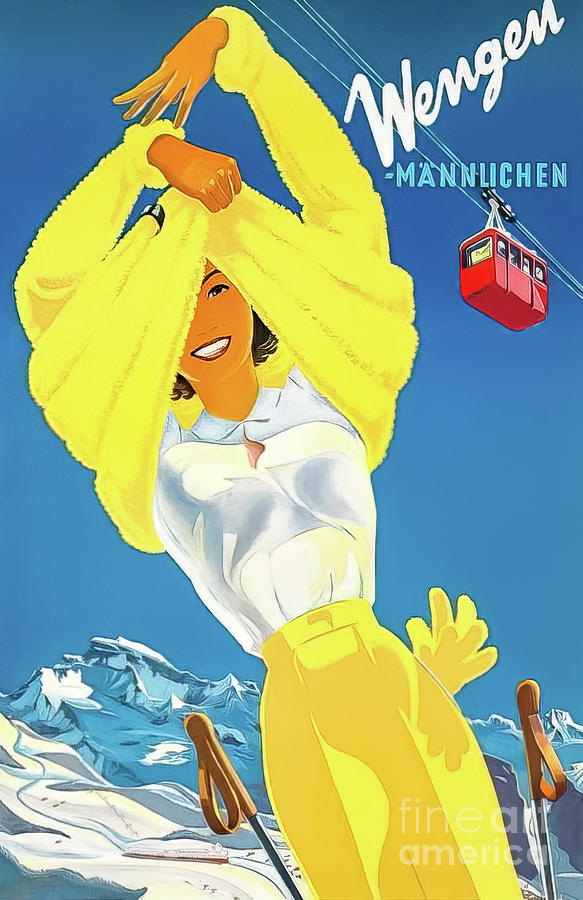 Wengen Mannlichen Switzerland Vintage Ski Poster Drawing by Martin Peikart