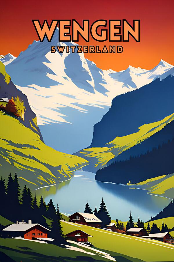 Wengen Switzerland Vintage Travel Digital Art by Aesthetics Store Wengen Switzerland Vintage Travel Digital Art by Aesthetics Store