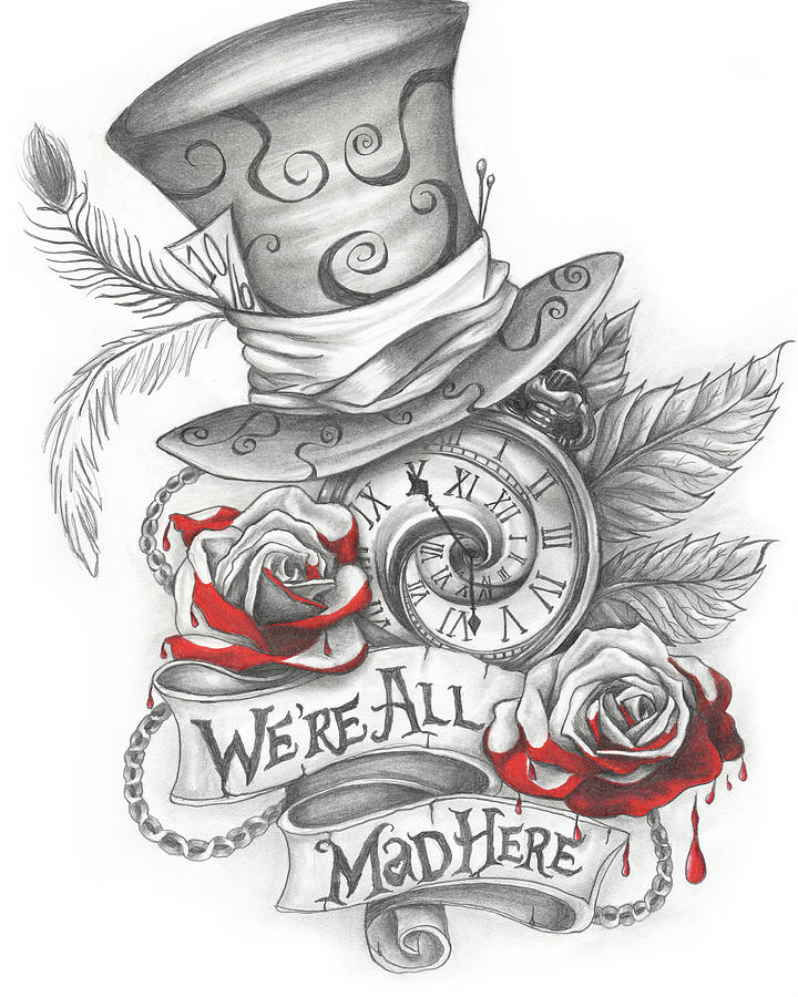 Alice In Wonderland Gift 'We're all mad here' Original Illustrations |  Greeting Card