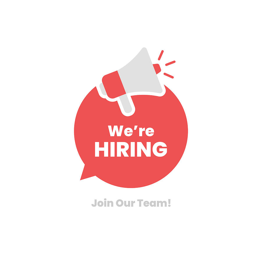 Were Hiring. Join Our Team and Megaphone on Speech Bubble Flat Design. Drawing by Designer29