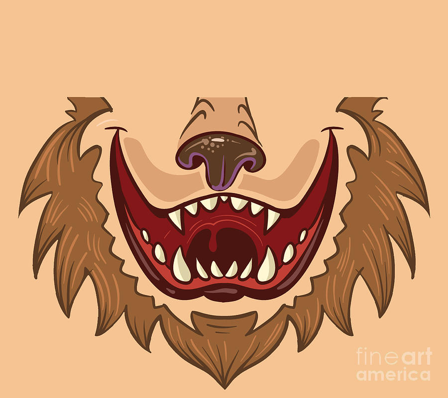 Werewolf Wolf Animal Halloween Monster Scary Mouth Face Digital Art by