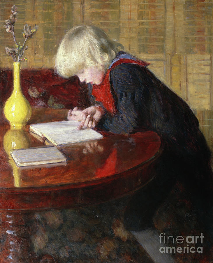 Werner reading, 1890 Painting by O Vaering by Erik Werenskiold