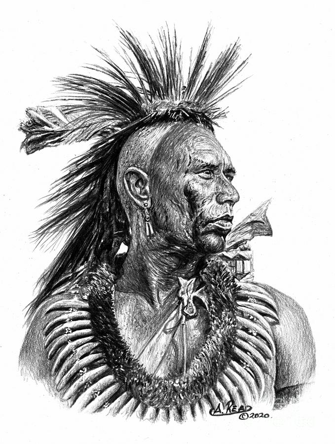 Dances With Wolves Drawing - Wes Studi by Andrew Read