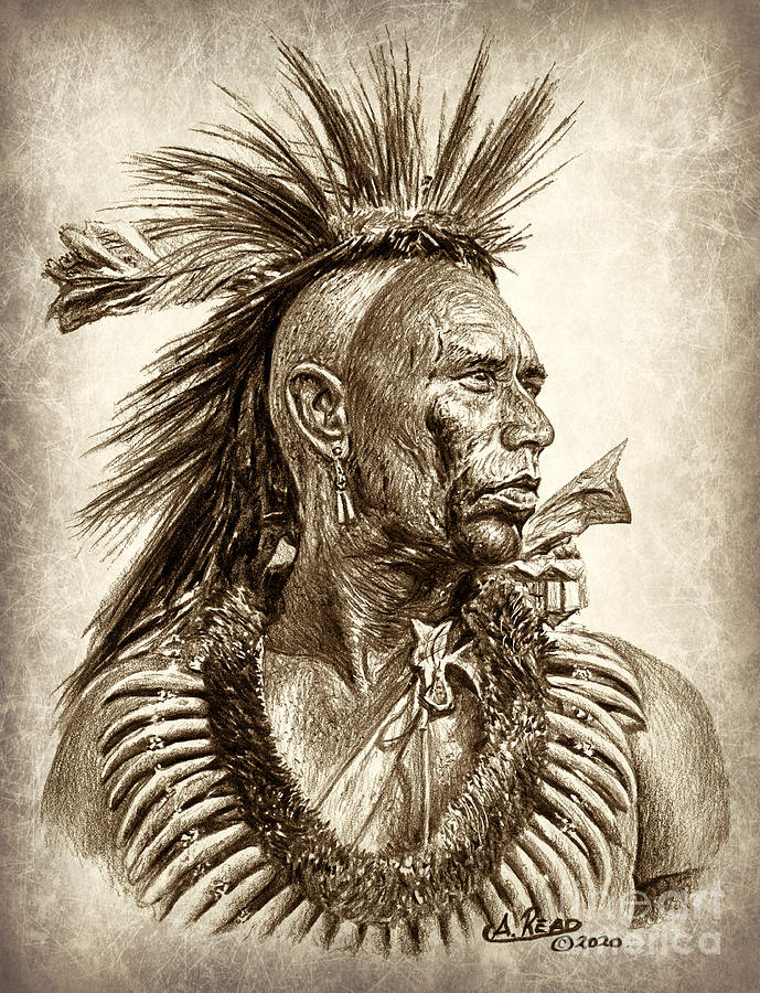 Dances With Wolves Drawing - Wes Studi sepia ver by Andrew Read