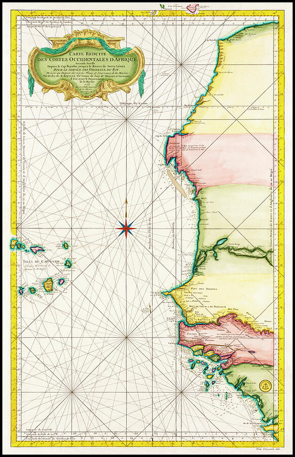 Vintage Photograph - West Africa and Cape Verde Vintage Historical Bellin Map 1765 by Carol Japp