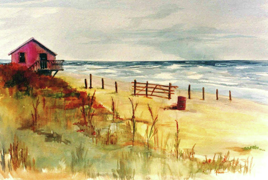 West Beach In October, Galveston Island, Texas Painting by Adele Bower