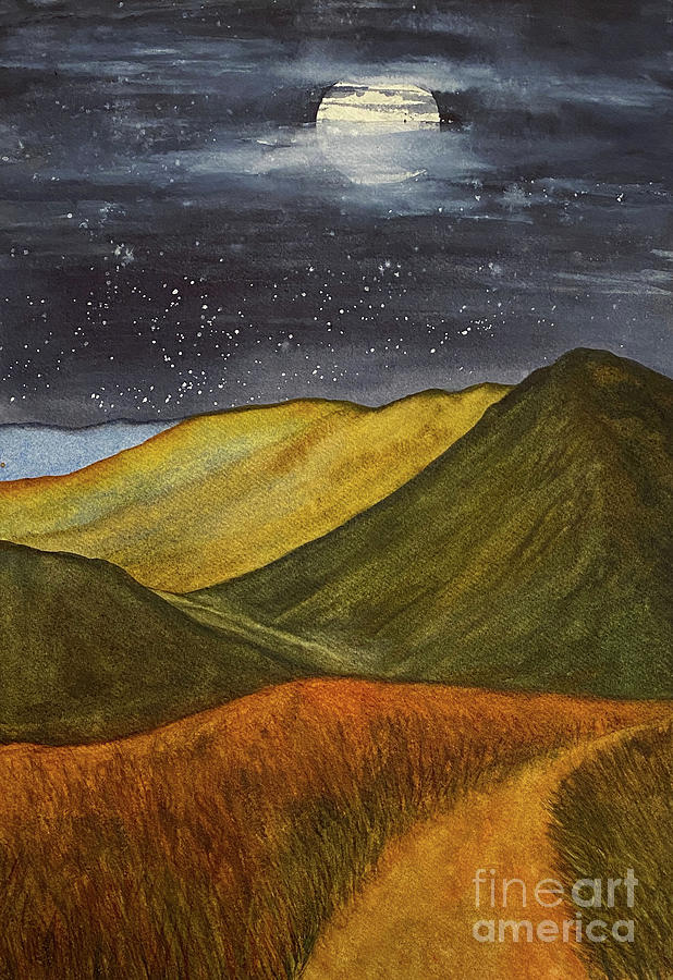 West Highland Way near Glencoe by Moon Painting by Lisa Neuman