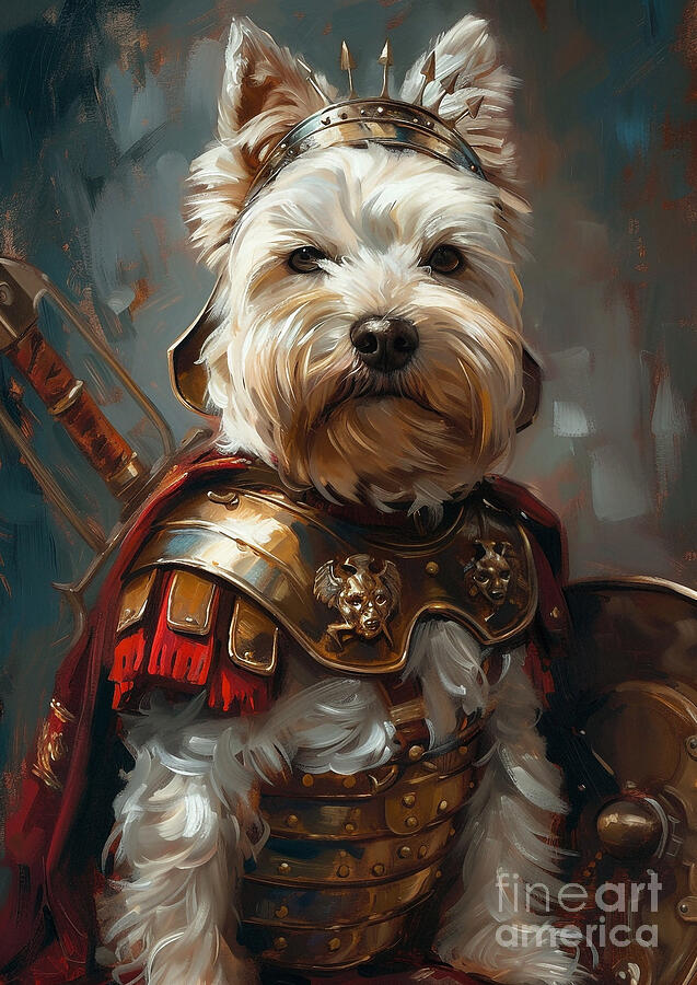 Dog Painting - West Highland White Terrier - in the dress of a Roman scouts companion by Adrien Efren