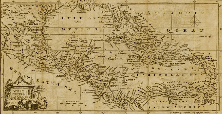 Map Drawing - West Indies 1782 by Vintage Maps