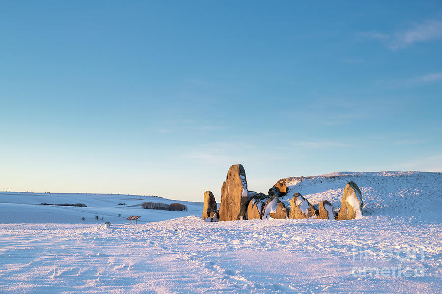 West Kennet Long Barrow in the Winter Snow at Daybreak Photograph by Tim Gainey