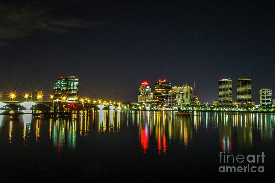 West Palm Skyline at Night Photograph by Tom Claud