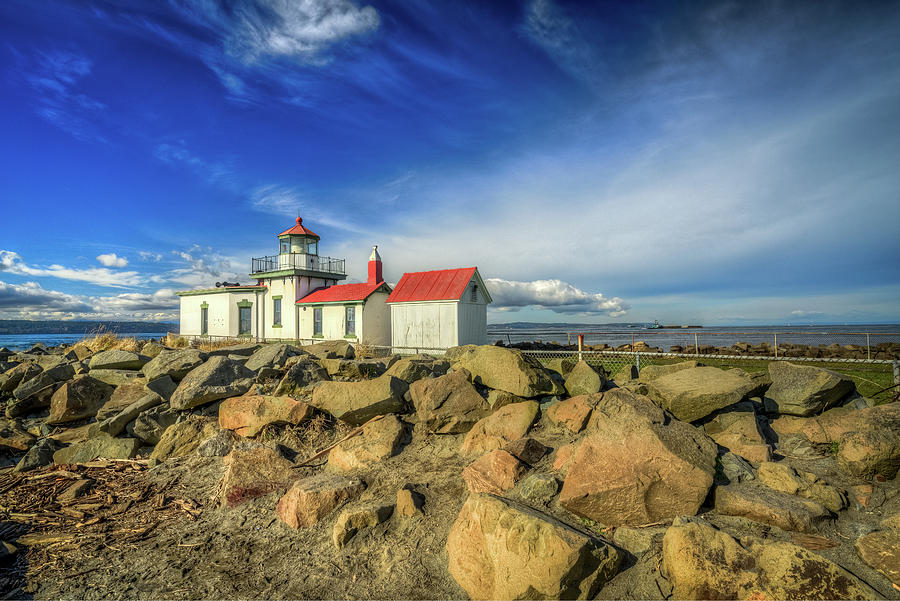 West Point Lighthouse on the Rocks Photograph by Spencer McDonald