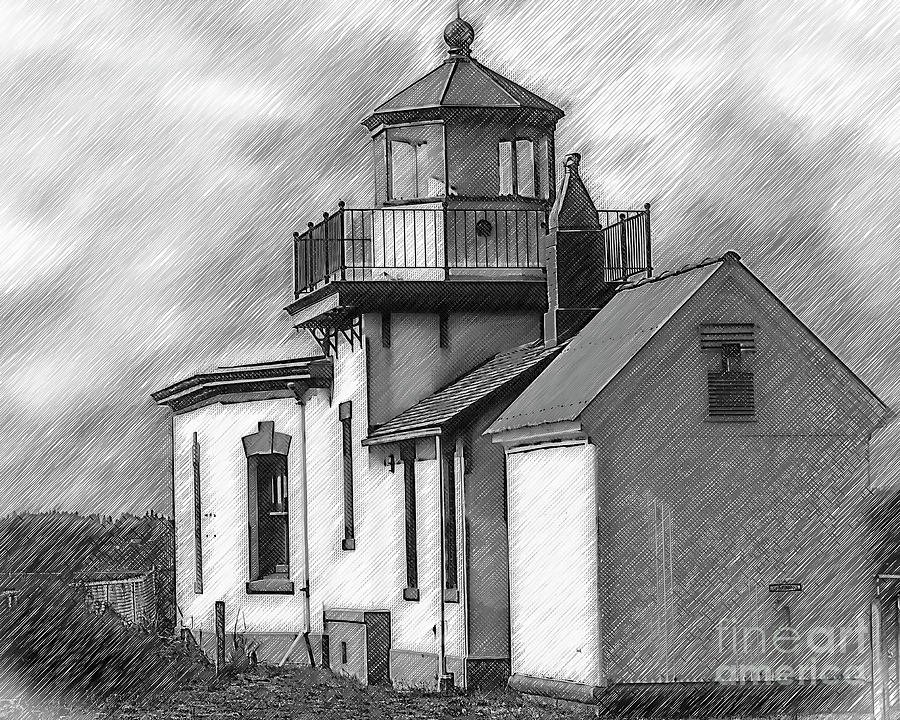 West Point Lighthouse Sketched Digital Art by Kirt Tisdale
