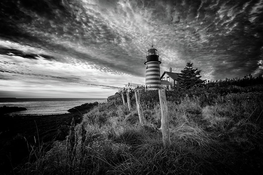 Black And White Photograph - West Quoddy Head Light Station in Black and White by Rick Berk