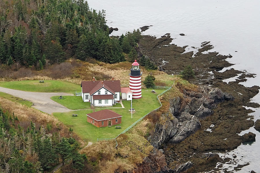 West Quoddy Head Lighthouse Aerial Photograph by Bill Swartwout