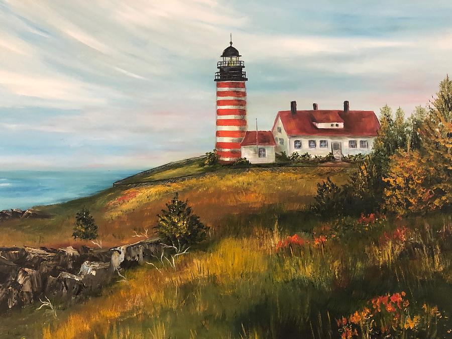 West Quoddy Head Lighthouse Painting by Barbara Landry