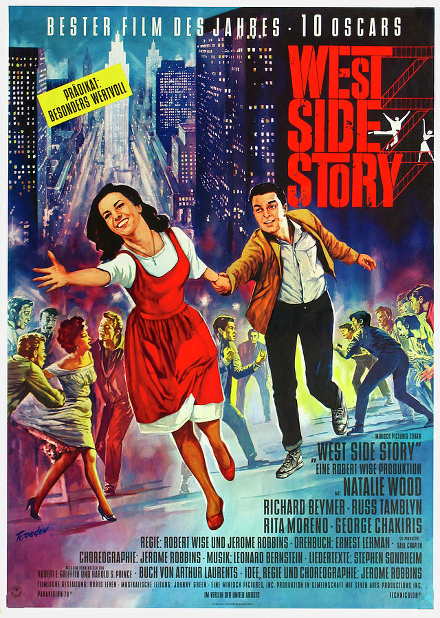 Natalie Wood Mixed Media - West Side Story, 1961, German by Movie World Posters