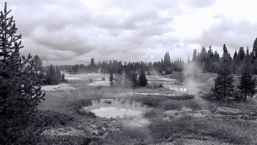 West Thumb Geyser Basin 1220 130 bw Photograph by Cathy Anderson