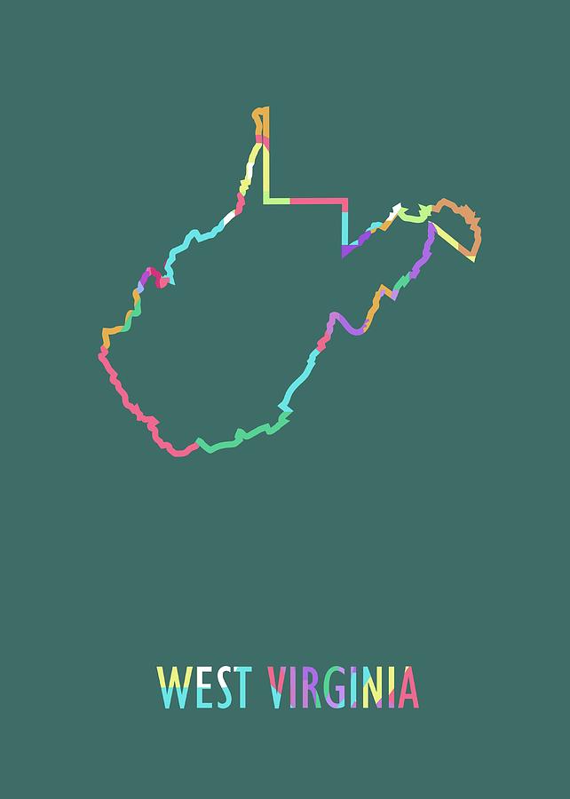 West Virginia Pop Art Map Green Bg Digital Art