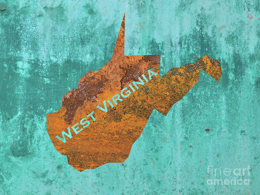 Map Mixed Media - West Virginia Rust on Teal by Elisabeth Lucas