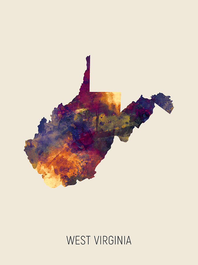 West Virginia Watercolor Map #37 Digital Art by Michael Tompsett