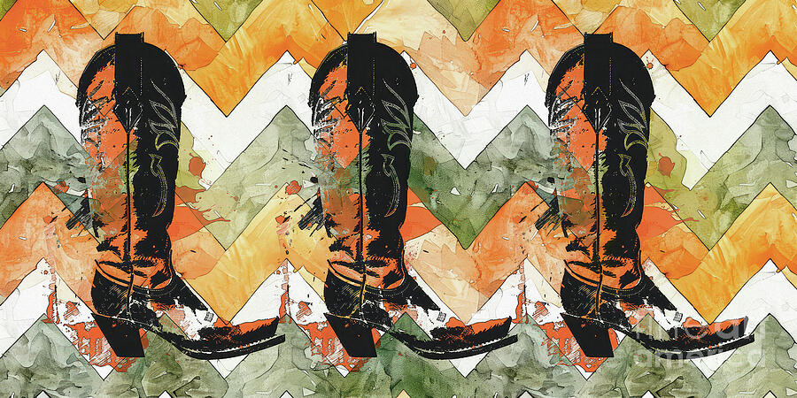 Western Boot Collage Painting by Tina LeCour Western Boot Collage Painting by Tina LeCour