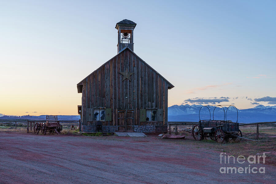 Western Church And Wagon Dawn Photograph by Jennifer White Western Church And Wagon Dawn Photograph by Jennifer White