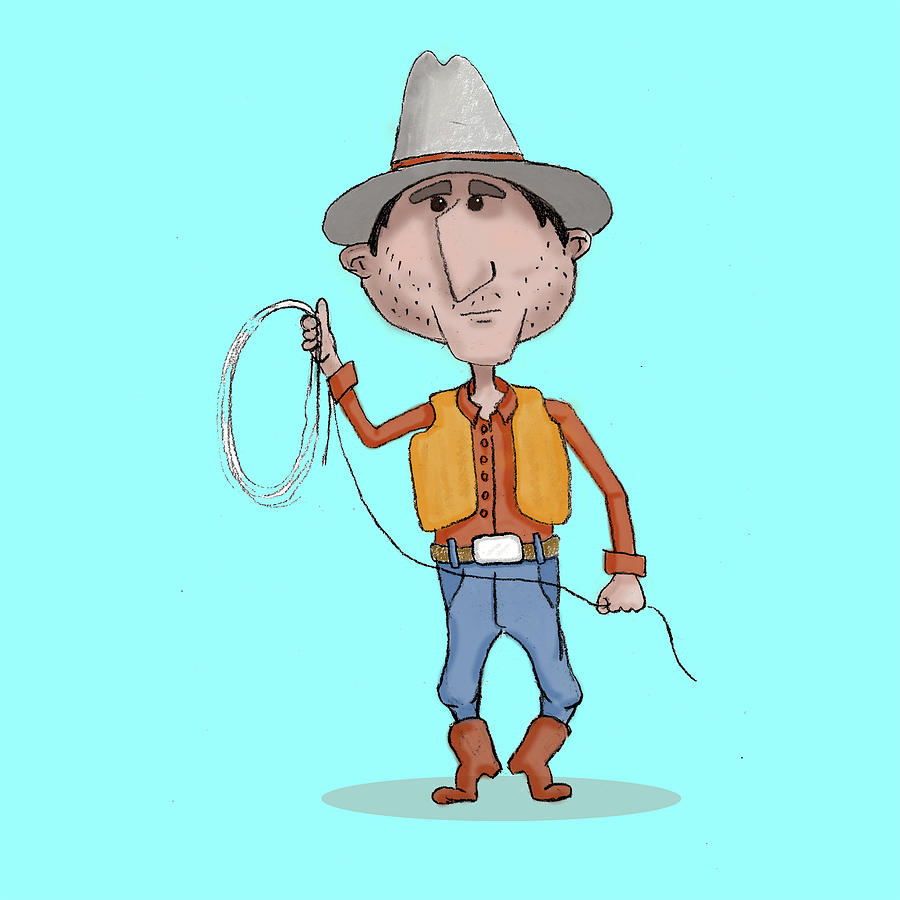 Western Cowboy Cartoon Figure Digital Art by Margaret Bucklew - Fine Art  America