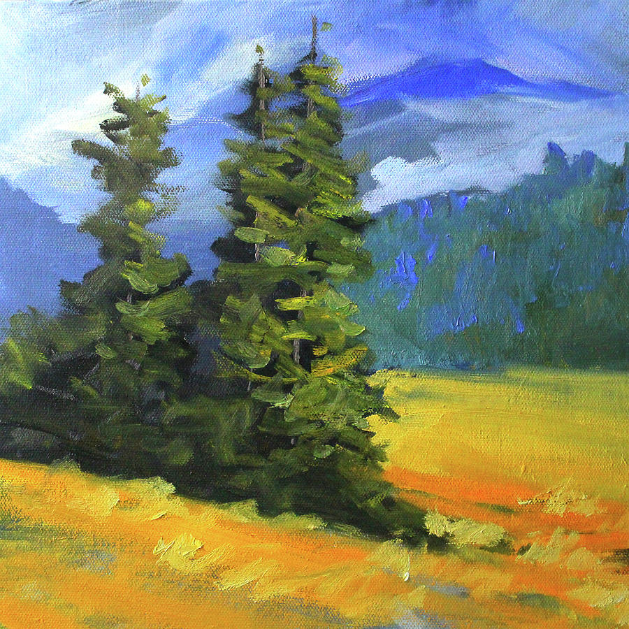 Western Evergreen Painting by Nancy Merkle