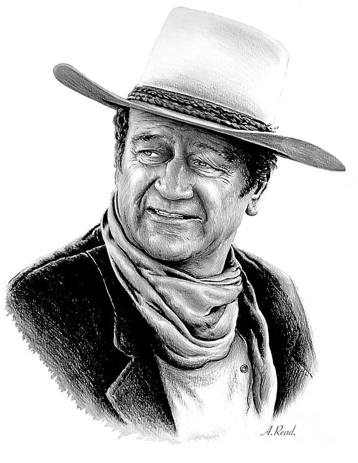 John Wayne Drawing - Western Icons John Wayne by Andrew Read