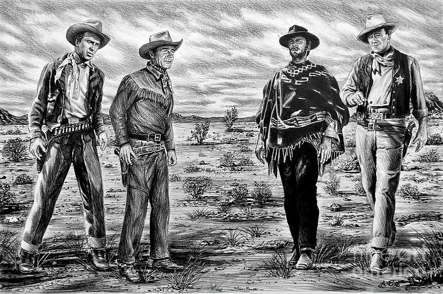 Clint Eastwood Drawing - Western Legends by Andrew Read