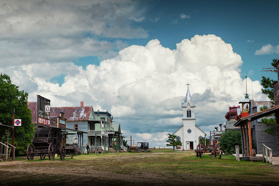 Western Prairie 1880 Town in South Dakota with Billowing White C Photograph by Randall Nyhof