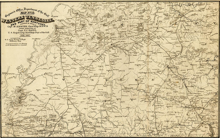 Western Tennessee and Part of Kentucky 1865 Drawing by Vintage Maps ...