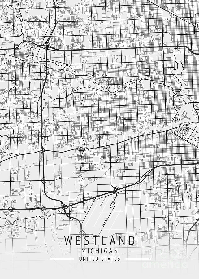 Westland - Michigan US Gray City Map Digital Art by Tien Stencil