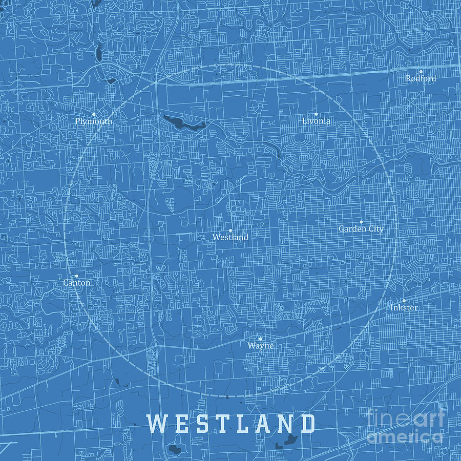 Westland MI City Vector Road Map Blue Text Digital Art by Frank ...