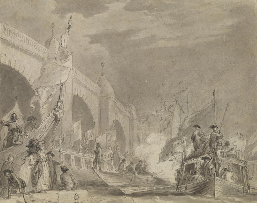 Westminster Bridge and the Royal Barge Drawing by Thomas Stothard