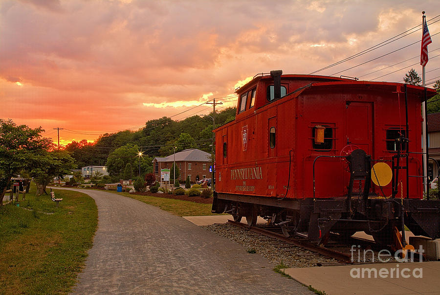 Westmoreland Heritage Trail Sunset Over The Caboose Photograph by Adam Jewell