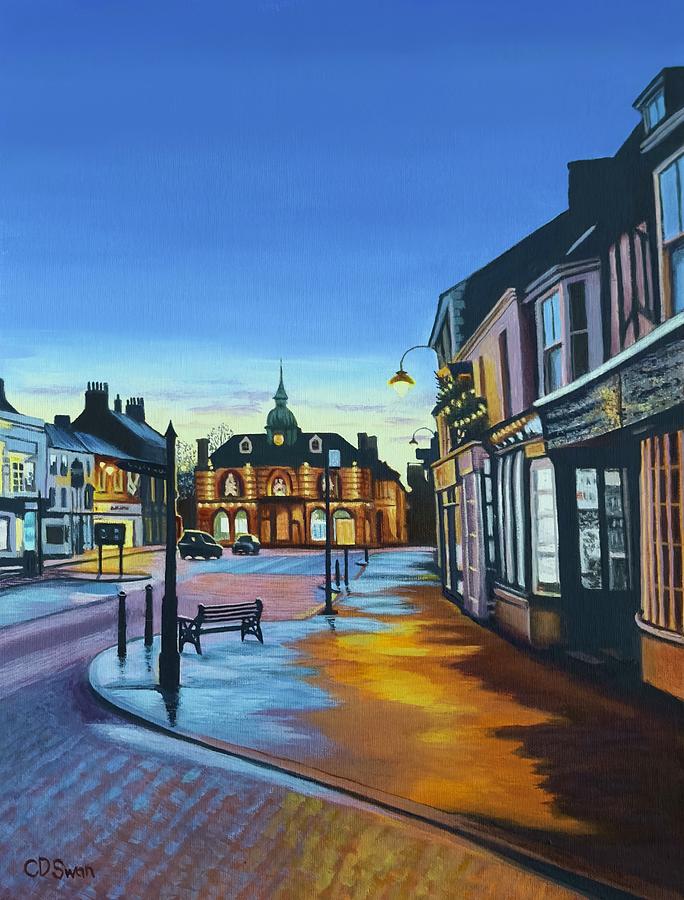 A Wet Christmas Evening in Towcester  Painting by Caroline Swan