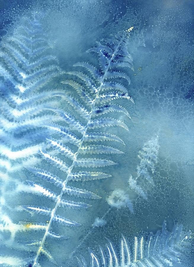 Wet Cyanotype Botanical blue fern leaf Photograph by Jane Linders