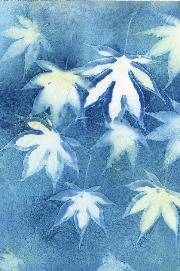 Cyanotype Photograph - Wet Cyanotype Maple Leaf Botanical Blue by Jane Linders