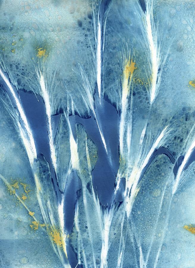 Wet Cyanotype wheat botanical Photograph by Jane Linders