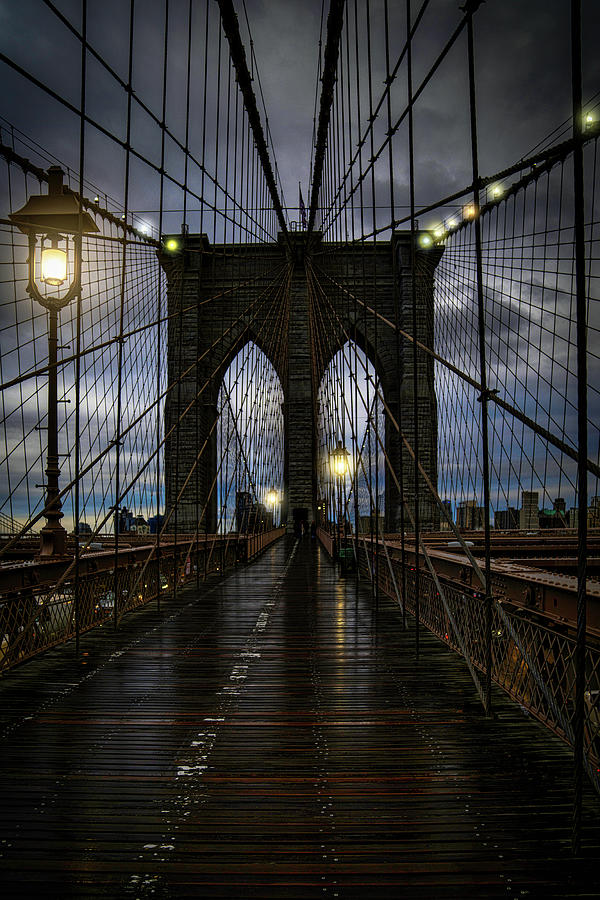 Wet Day On The Brooklyn Bridge Photograph by Chris Lord