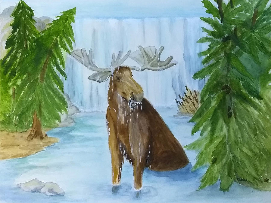 Wet Moose Painting by Vallee Johnson