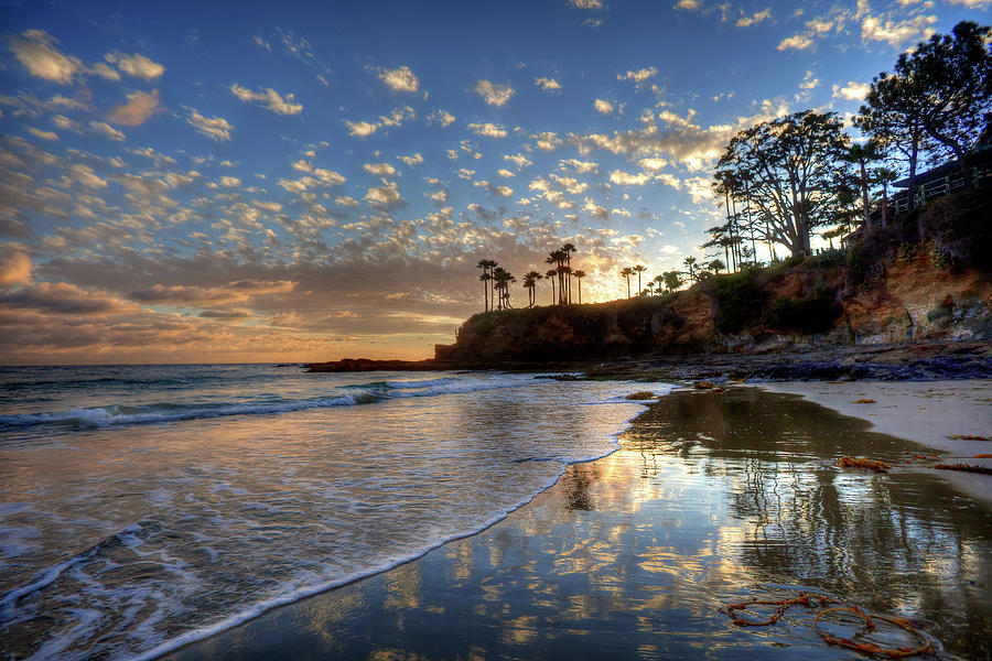 Sunset Photograph - Wet Sand Reflections Laguna Beach by Cliff Wassmann