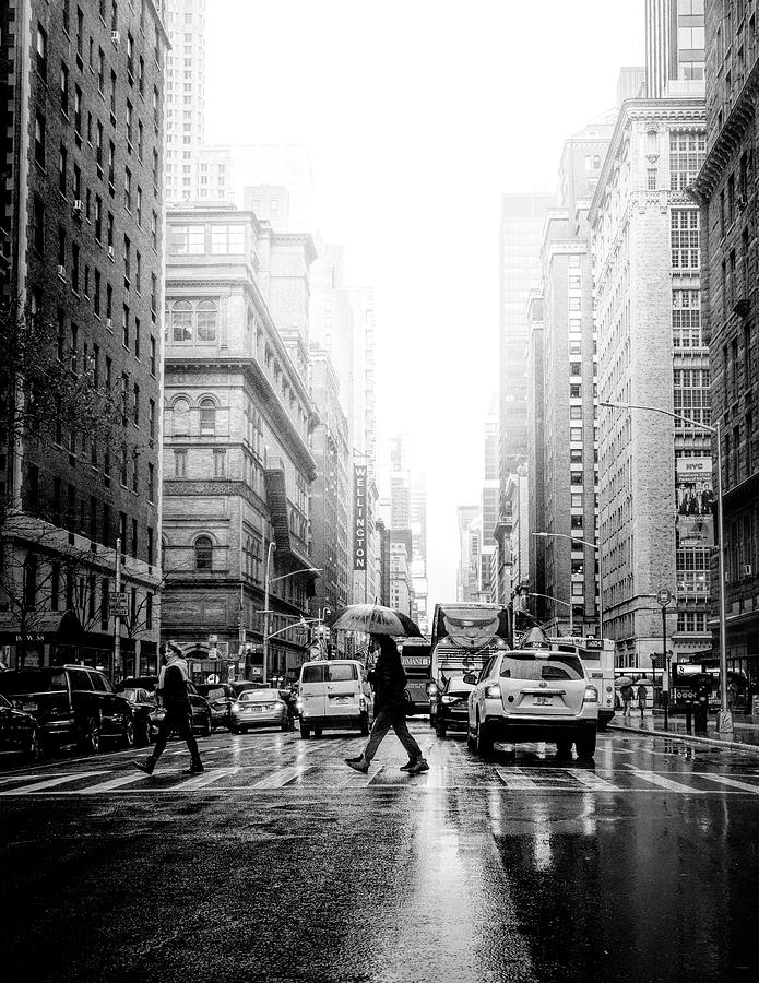 Wet Streets Of New York City Black and White by Christopher Arndt