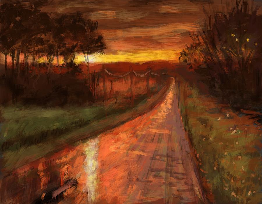 Wet Sunset Highway Painting by Larry Whitler
