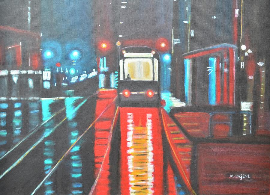 Wet Tram landscape Painting by Manjiri Kanvinde
